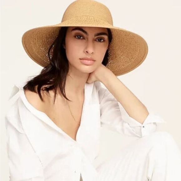 J. Crew Hat Tan Straw Wide Brim Floppy Textured Beach Summer Sun  One Size - Picture 3 of 14